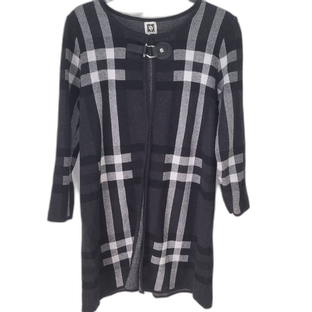 Black and Gray Plaid Cardigan